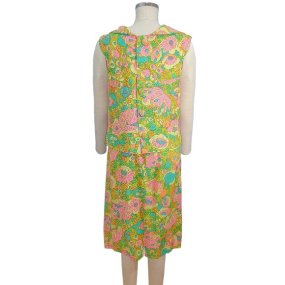 Vintage 1960's Floral Print Two Piece Dress - Designer Unknown - Picture 4 of 13